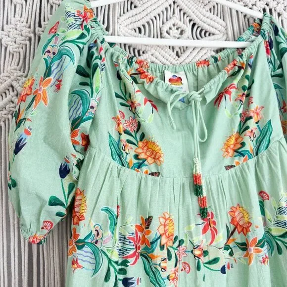 Farm Rio Off-the-Shoulder Tiered Floral Midi Dress MP - Picture 2 of 7